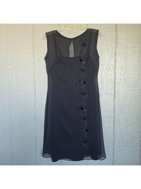 Phoebe Navy Blue Sheer chiffon overlay Embroidered Floral Cocktail Dress. Size 8